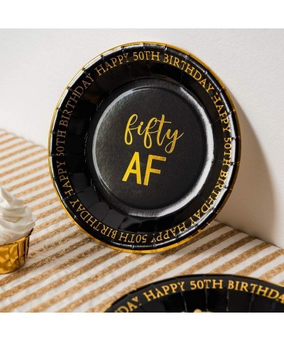 50th Birthday Plates Black and Gold Dessert Buffet Cake Lunch Dinner Plates for 50th Birthday Decorations Party Supplies Fift...