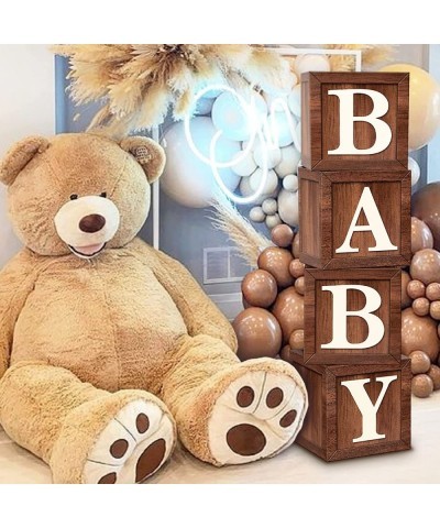 Wood Print Baby Shower Boxes for Teddy Bear Birthday Party Centerpiece - 4 Pcs Wood Grain Baby Cubes Rustic Baby Blocks with ...