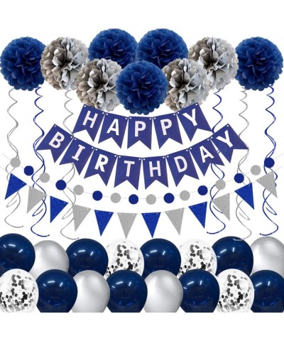 Navy Blue Silver Birthday Decorations Happy Birthday Party Supplies for Men Women Boys with HAPPY BIRTHDAY Banner Tissue Pape...