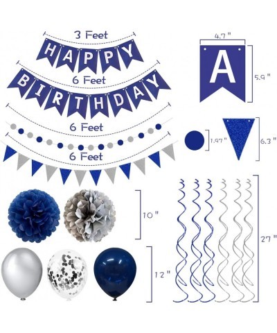 Navy Blue Silver Birthday Decorations Happy Birthday Party Supplies for Men Women Boys with HAPPY BIRTHDAY Banner Tissue Pape...