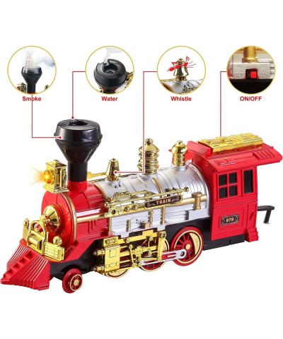 Christmas Train Sets Gift with Lights & Sounds Steam Locomotive Engine Operated Electric Classical Train Toy with Real Smoke ...