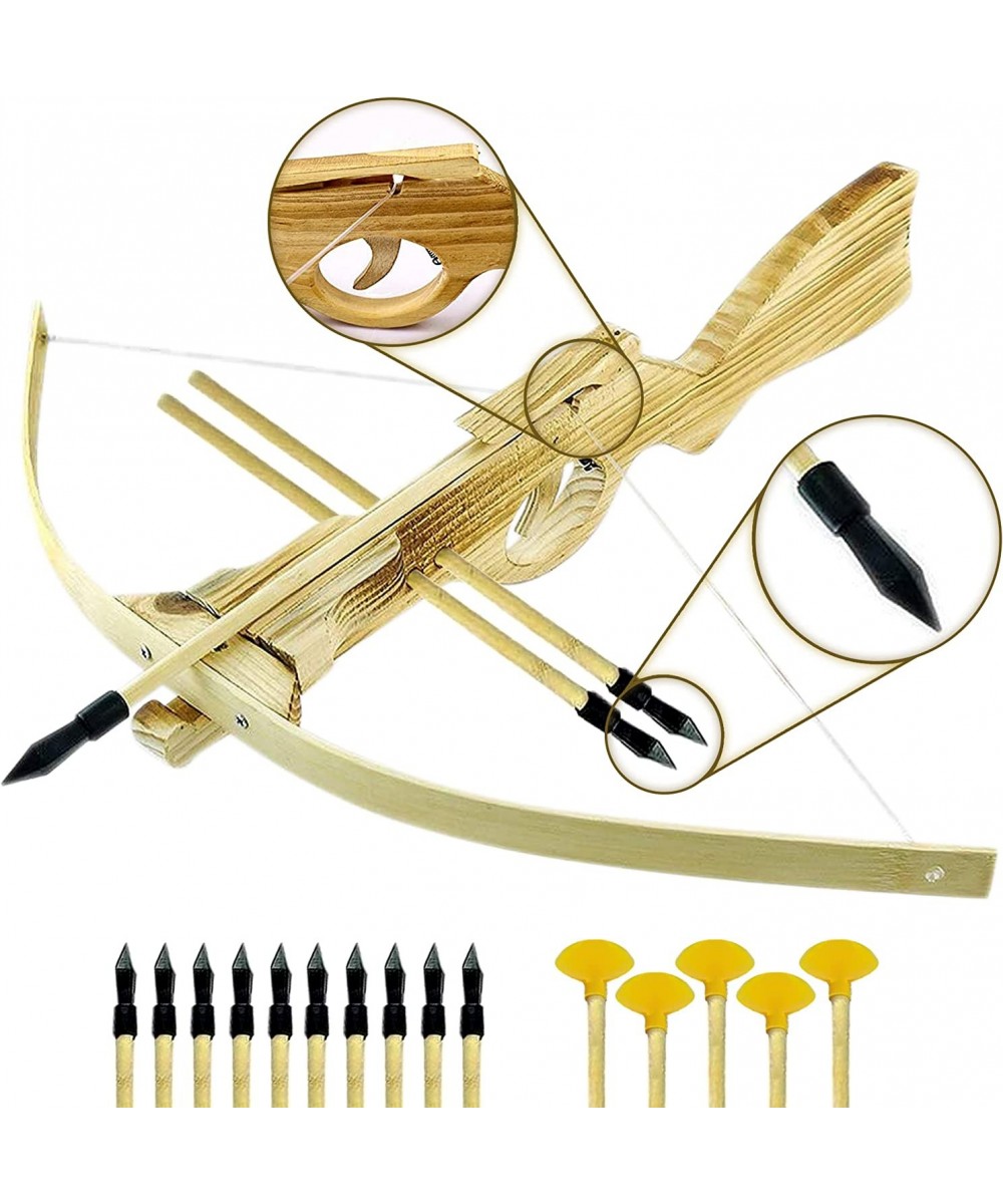 Wooden Toy Crossbow - Handmade Bow and Arrow for Kids Archery Set with 10 Rubber-Tipped Bamboo Wood Arrows + 5 Suction Cup Ar...