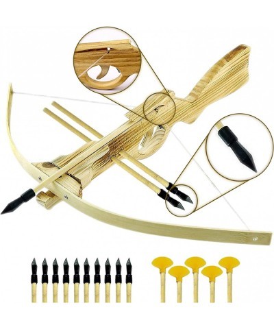 Wooden Toy Crossbow - Handmade Bow and Arrow for Kids Archery Set with 10 Rubber-Tipped Bamboo Wood Arrows + 5 Suction Cup Ar...