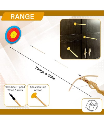 Wooden Toy Crossbow - Handmade Bow and Arrow for Kids Archery Set with 10 Rubber-Tipped Bamboo Wood Arrows + 5 Suction Cup Ar...