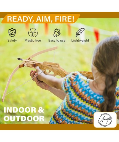 Wooden Toy Crossbow - Handmade Bow and Arrow for Kids Archery Set with 10 Rubber-Tipped Bamboo Wood Arrows + 5 Suction Cup Ar...