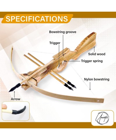 Wooden Toy Crossbow - Handmade Bow and Arrow for Kids Archery Set with 10 Rubber-Tipped Bamboo Wood Arrows + 5 Suction Cup Ar...