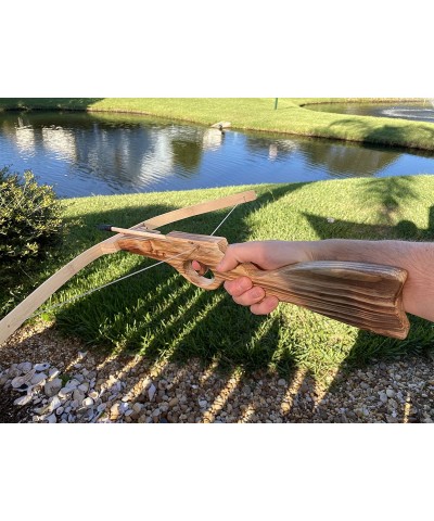 Wooden Toy Crossbow - Handmade Bow and Arrow for Kids Archery Set with 10 Rubber-Tipped Bamboo Wood Arrows + 5 Suction Cup Ar...