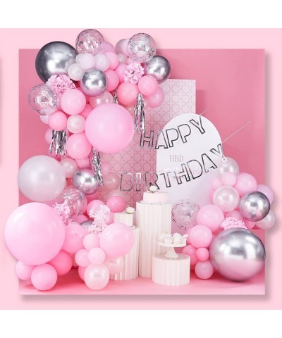 Pink and White Balloon Arch Kit 100 pcs Pink Balloon Garland Kit Happy Birthday Banners Silver Confetti Baby Pink Balloons Ha...