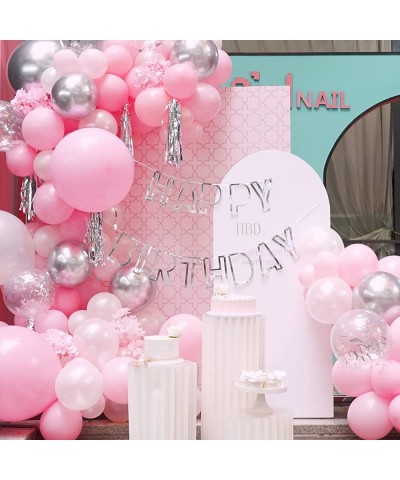 Pink and White Balloon Arch Kit 100 pcs Pink Balloon Garland Kit Happy Birthday Banners Silver Confetti Baby Pink Balloons Ha...