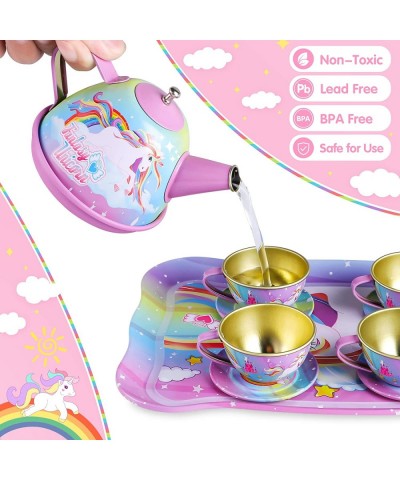 Toy Unicorn Tea Set for Little Girls Princess Tea Party Play Toy Kid Afternoon Tea Set Including Teapot Cups Plates Dessert D...