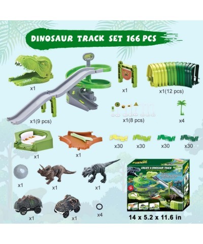 Dinosaur Toys Flexible Race Track Toy Set 166 PCS with 2 Dinosaur Cars Rotary Tower Slide Tunnel U-Turn Station 2 Dinosaur Fi...