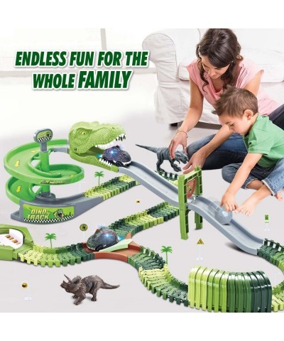 Dinosaur Toys Flexible Race Track Toy Set 166 PCS with 2 Dinosaur Cars Rotary Tower Slide Tunnel U-Turn Station 2 Dinosaur Fi...