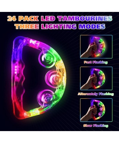 24 Pack LED Light up Tambourines Musical Flashing Tambourine Toys Handheld Percussion Instrument Glow in The Dark Party Suppl...