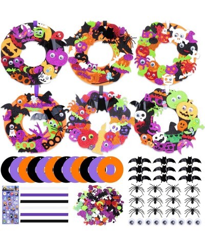 24 Set Halloween Foam Wreath Craft Kits Halloween Wreath Decorations DIY Halloween Wreath with Pumpkin Ghost Witch Hat Bats S...