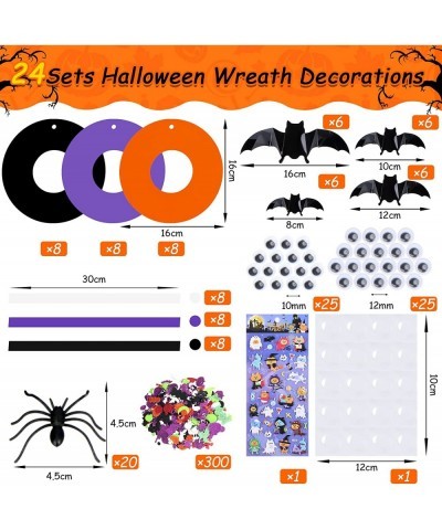 24 Set Halloween Foam Wreath Craft Kits Halloween Wreath Decorations DIY Halloween Wreath with Pumpkin Ghost Witch Hat Bats S...