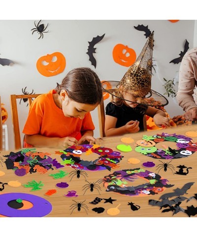 24 Set Halloween Foam Wreath Craft Kits Halloween Wreath Decorations DIY Halloween Wreath with Pumpkin Ghost Witch Hat Bats S...