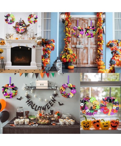 24 Set Halloween Foam Wreath Craft Kits Halloween Wreath Decorations DIY Halloween Wreath with Pumpkin Ghost Witch Hat Bats S...