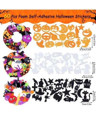 24 Set Halloween Foam Wreath Craft Kits Halloween Wreath Decorations DIY Halloween Wreath with Pumpkin Ghost Witch Hat Bats S...