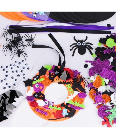 24 Set Halloween Foam Wreath Craft Kits Halloween Wreath Decorations DIY Halloween Wreath with Pumpkin Ghost Witch Hat Bats S...