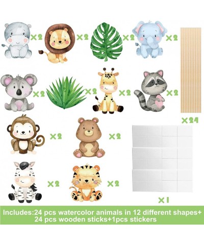 24Pcs Jungle Animals Centerpiece Sticks Safari Animal Table Toppers for Jungle Birthday Party Zoo Animals Baby Shower Supplie...