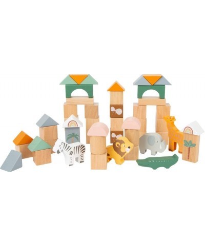 Small Foot- 50 Wooden Building Block Safari Playset- Stacking Toys for Boys and Girls Ages 12+ Months-Montessori-Perfect for ...