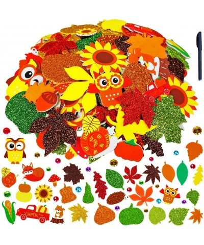 410 Pcs Fall Foam Stickers Self Adhesive Bulk Fall Maple Leaf Pumpkin Squash Cutouts Foam Glitter Stickers Thanksgiving Print...