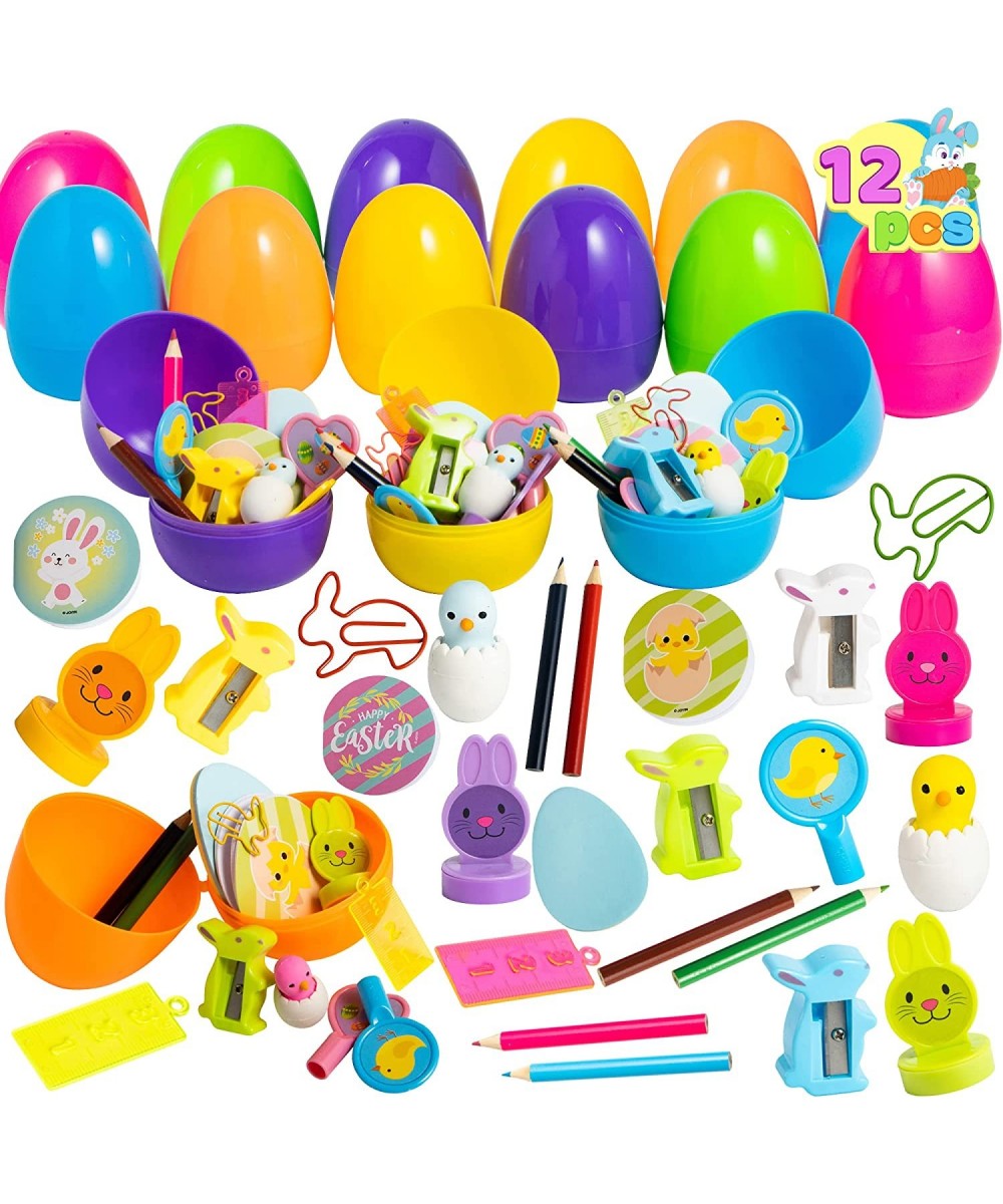 132 Pcs Prefilled Easter Egg with Toys 12 Sets Stationery inside for Kids School Easter Party Favor Easter Eggs Hunt Easter B...