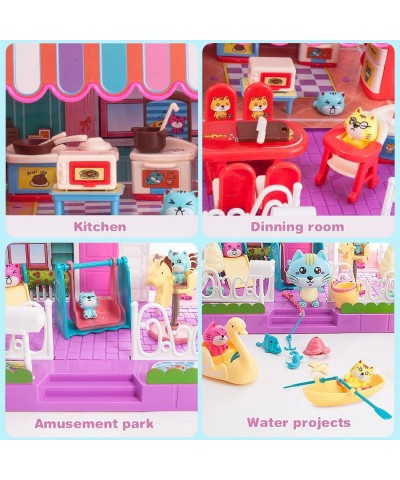 Pretend Play Pet House Toys Dollhouse Playset 74pcs Miniature Dollhouse Furniture and Accessories Fun Cat Role Play Toys for ...