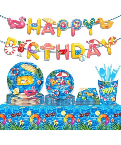 2 Pack Summer Pool Party Tablecloths Disposable Rectangular Tablecover Plastic Table Cover for Birthday Party Decorations 86....