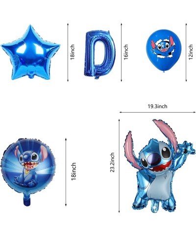 38Pcs Lilo and Stitch Balloons 24in Stitch Foil Balloons 16in Happy Birthday Balloons Foil Banner Balloons 12in Blue Latex Ba...