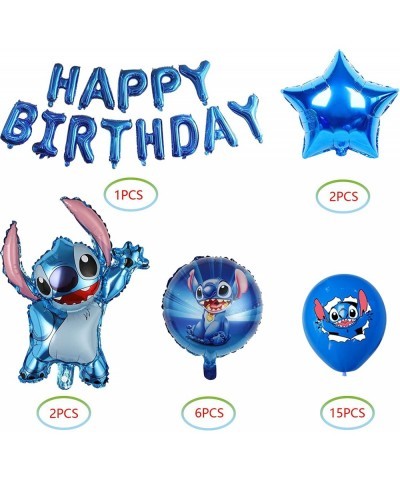 38Pcs Lilo and Stitch Balloons 24in Stitch Foil Balloons 16in Happy Birthday Balloons Foil Banner Balloons 12in Blue Latex Ba...