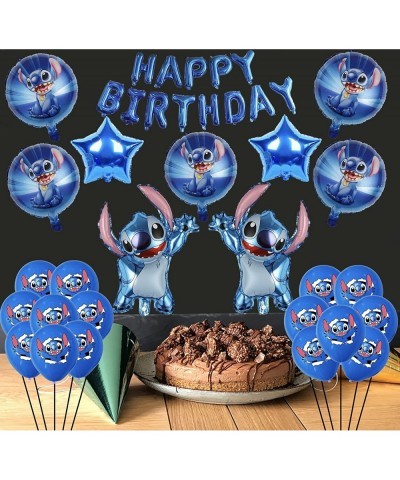 38Pcs Lilo and Stitch Balloons 24in Stitch Foil Balloons 16in Happy Birthday Balloons Foil Banner Balloons 12in Blue Latex Ba...