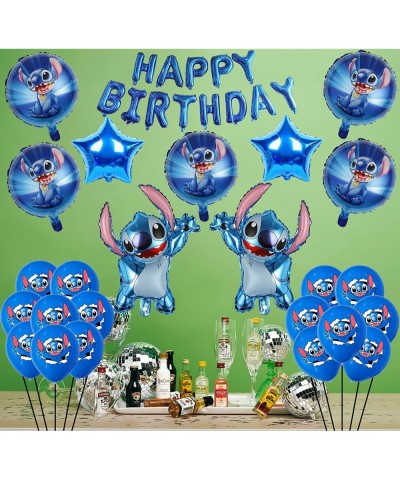 38Pcs Lilo and Stitch Balloons 24in Stitch Foil Balloons 16in Happy Birthday Balloons Foil Banner Balloons 12in Blue Latex Ba...