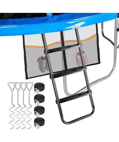 Trampoline Ladder with 3 Wide Skid-Proof Steps Universal Trampoline Ladder with Shoe Storage Bag and Corkscrew Shape Steel St...