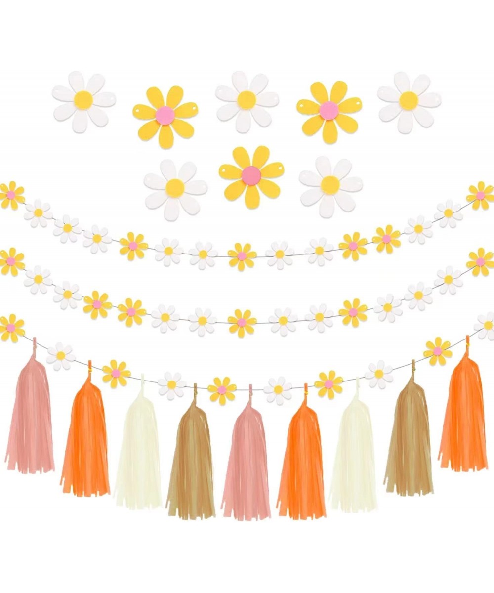 60 Pieces Daisy Flower Party Decoration Garland Set DIY Tassel Felt Banner Garland Kit Boho Groovy Daisy Party Favor Decorati...