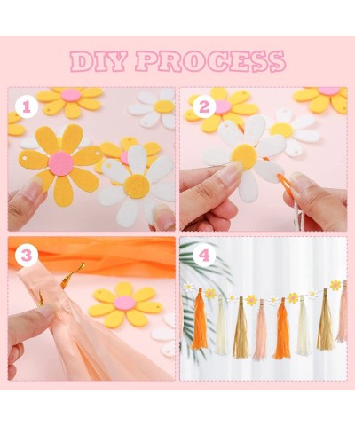 60 Pieces Daisy Flower Party Decoration Garland Set DIY Tassel Felt Banner Garland Kit Boho Groovy Daisy Party Favor Decorati...