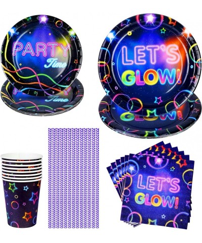 Glow Party Decorations Neon Party Supplies Kit with Plates Napkins Cups Straws for Let’s Glow Theme party Neon Glow Party Dec...