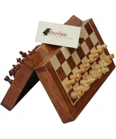 10.5" Wood Chess Set - Handmade Premium Magnetic Folding Chess Board - Wooden Travel Staunton Chess Game with Built in Storag...