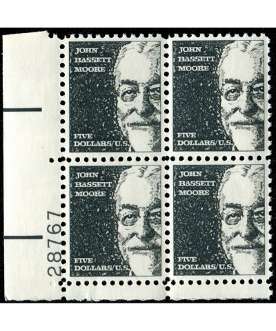 No. 1295 John Bassett Moore 1965 $5 Postage Plate Block (4 Stamps) $41.81 Collectible Postage Stamps