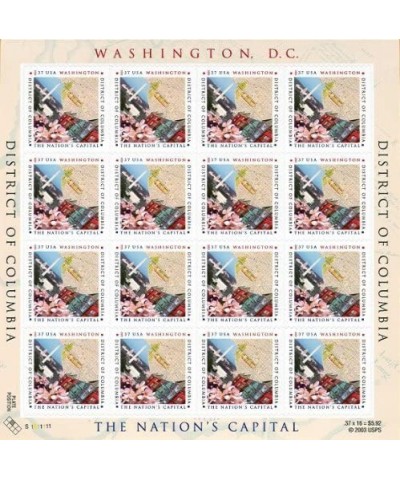 DISTRICT OF COLUMBIA ~ WASHINGTON DC 3813 Pane of 16 x 37 cents US Postage Stamps $18.33 Collectibles Display & Storage