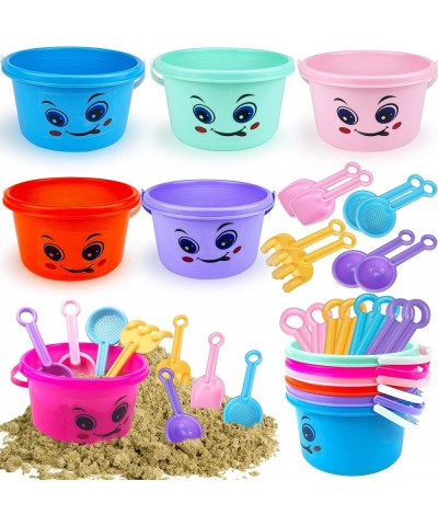 6 Pack Beach Buckets and 8 Pack Shovels Set for Kids Toddlers Smile Plastic Beach Pails Bulk Sand Buckets Scoop Shovels Summe...