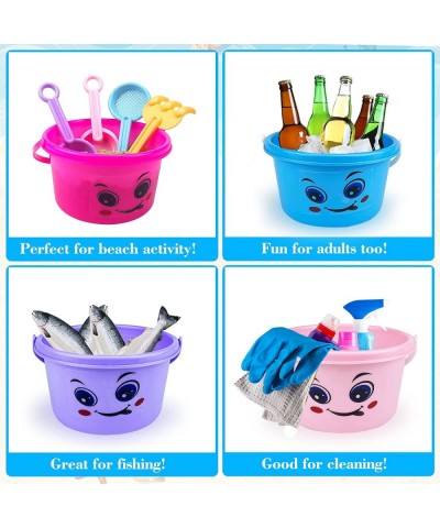 6 Pack Beach Buckets and 8 Pack Shovels Set for Kids Toddlers Smile Plastic Beach Pails Bulk Sand Buckets Scoop Shovels Summe...