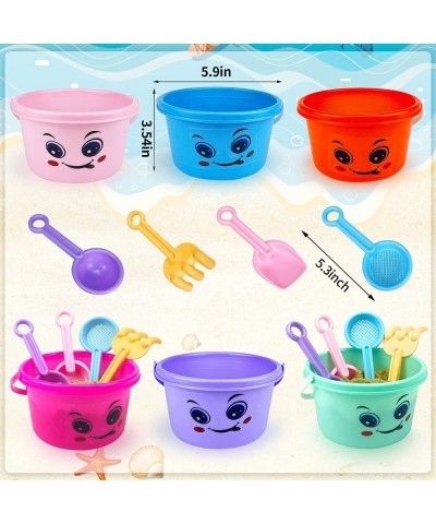 6 Pack Beach Buckets and 8 Pack Shovels Set for Kids Toddlers Smile Plastic Beach Pails Bulk Sand Buckets Scoop Shovels Summe...