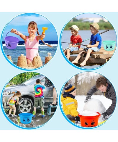 6 Pack Beach Buckets and 8 Pack Shovels Set for Kids Toddlers Smile Plastic Beach Pails Bulk Sand Buckets Scoop Shovels Summe...