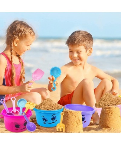 6 Pack Beach Buckets and 8 Pack Shovels Set for Kids Toddlers Smile Plastic Beach Pails Bulk Sand Buckets Scoop Shovels Summe...