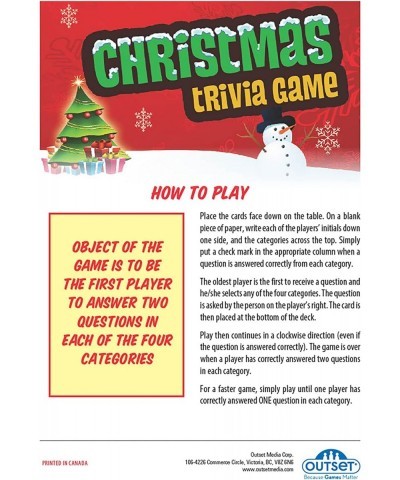 Christmas Trivia Game - Party Game - Holiday Travel Game - Family Game - Fun and Easy to Play - 70 Trivia Cards - For 2 or Mo...