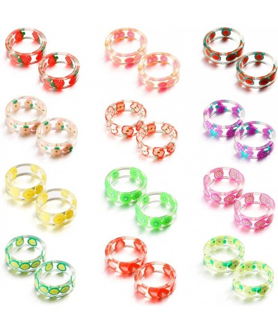 24 Pieces Resin Fruit Rings Set Cute Finger Rings Plastic Resin Ring Colorful Rings Fruit Ring Jewelry for Women and Teen Gir...