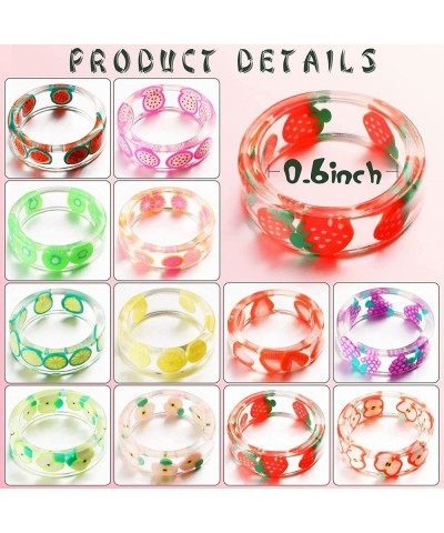 24 Pieces Resin Fruit Rings Set Cute Finger Rings Plastic Resin Ring Colorful Rings Fruit Ring Jewelry for Women and Teen Gir...