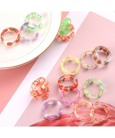 24 Pieces Resin Fruit Rings Set Cute Finger Rings Plastic Resin Ring Colorful Rings Fruit Ring Jewelry for Women and Teen Gir...