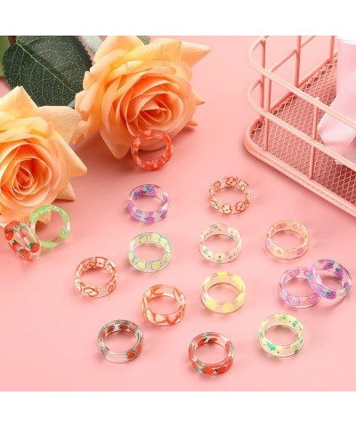 24 Pieces Resin Fruit Rings Set Cute Finger Rings Plastic Resin Ring Colorful Rings Fruit Ring Jewelry for Women and Teen Gir...